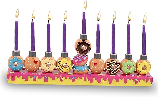 Ner Mitzvah Hand Painted Resin Chanukah Menorah - Theme Menorahs for Chanukah - Donuts for Hanukk... | Amazon (US)