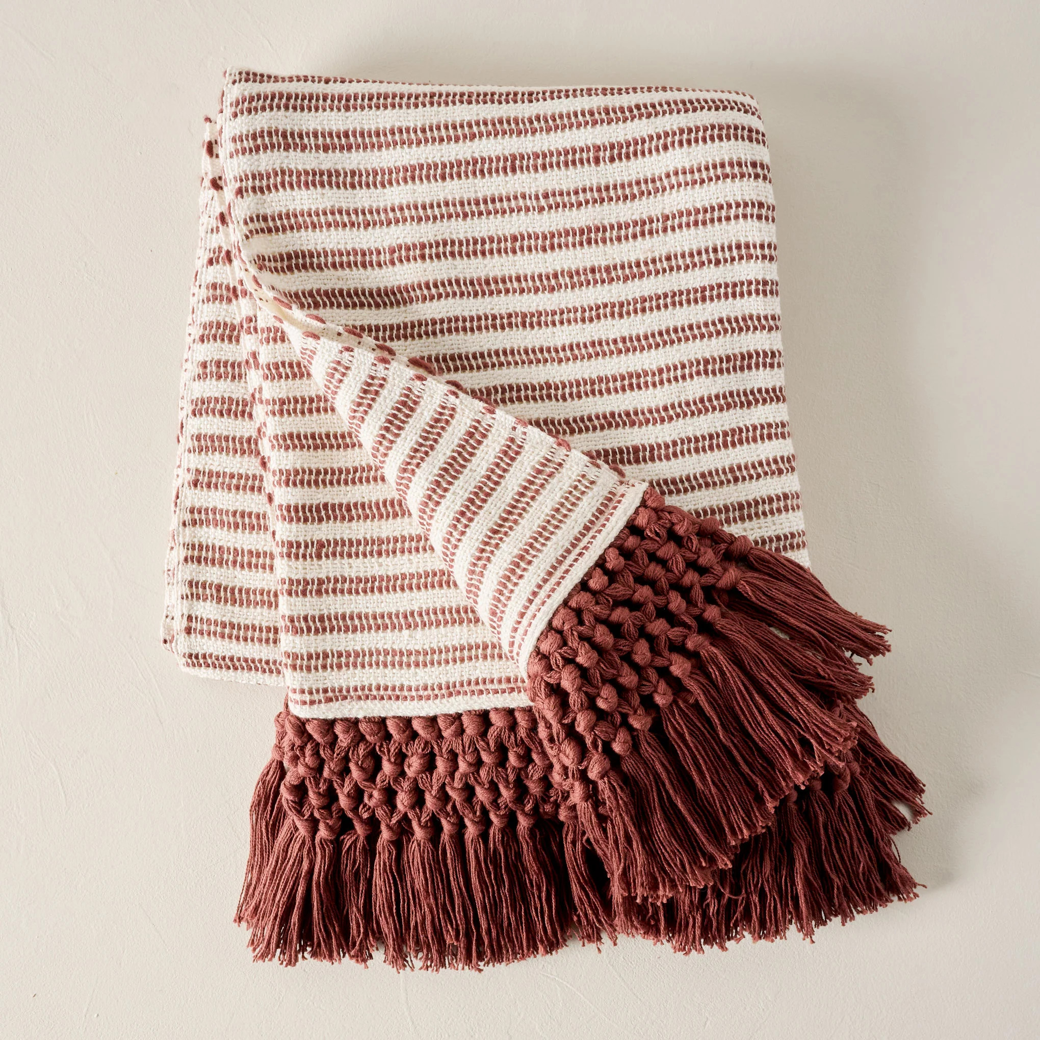 Essential Tassel Throw - Burgundy Striped | Magnolia