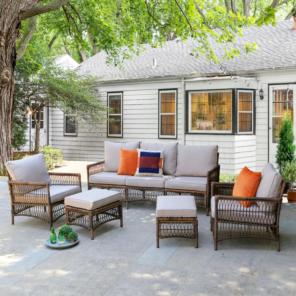 Tuskegee Wicker 5 - Person Patio Conversation Set with Cushions | Wayfair North America