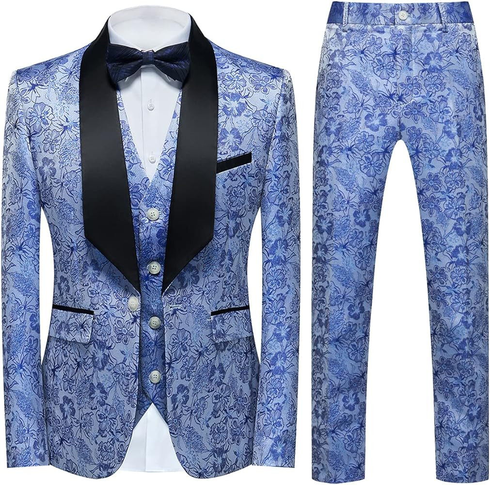 Tuxedo Suits for Men 3 Piece Regular Fit Suit Floral Pattern Blazer Jacket Waistcoat Pants Men Su... | Amazon (US)