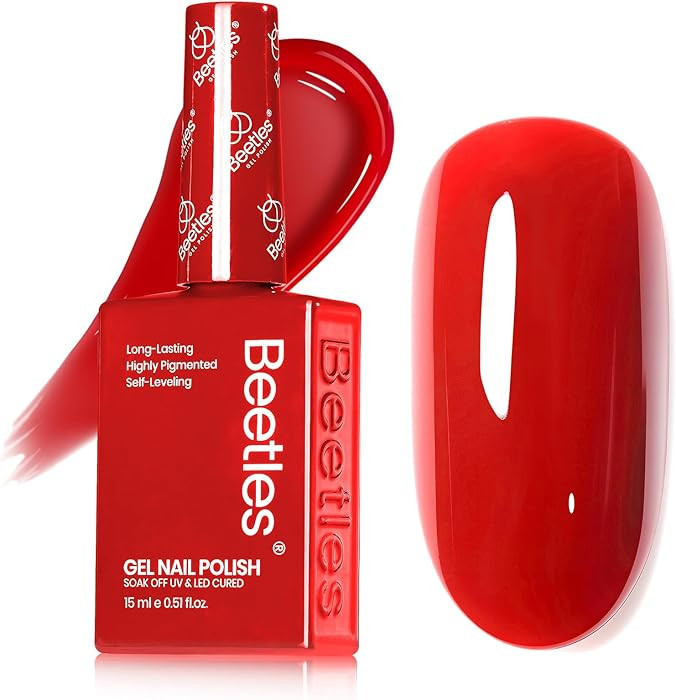 Beetles Red Gel Nail Polish, 15ml Christmas Red Color Soak Off UV LED Gel Polish, Winter Nail Art... | Amazon (US)