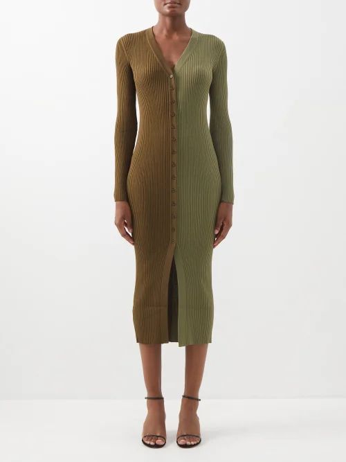 Staud - Shoko Two-tone Ribbed-knit Jersey Midi Dress - Womens - Green Multi | Matches (US)