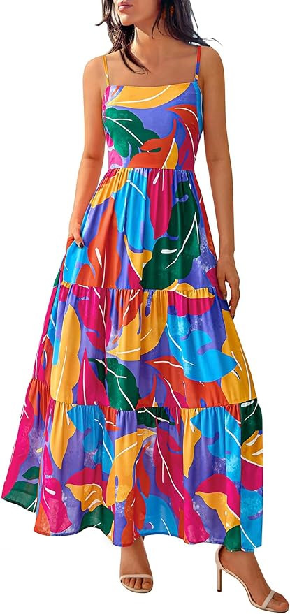NOLLSOM Women's Summer Dress 2025 Casual Floral Boho Maxi Dresses Sleeveless Spaghetti Strap Long... | Amazon (US)