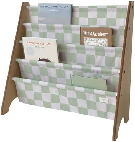 3 Sprouts Recycled Fabric Kids Bookshelf – 4-Tier Sling Book Rack Organizer - Nursery Room Play... | Amazon (US)