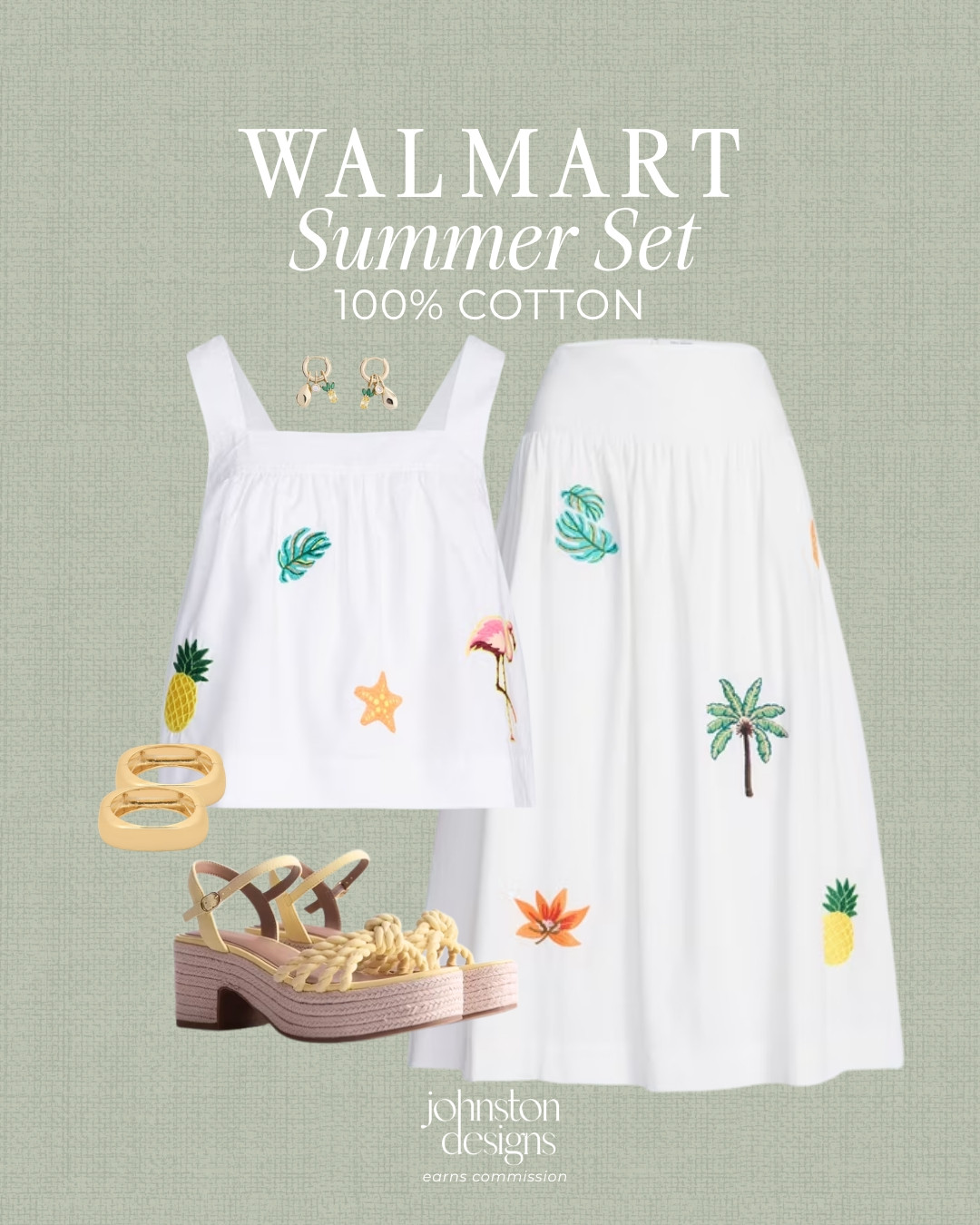 Walmart summer set 🌴 100% cotton embroidered two-piece is so cute for vacation, beach trips, resort days, brunch or a warm weather weekend outfit. Love the tropical details styled with platform sandals and gold accessories.

Walmart summer set, walmart fashion finds, 100 cotton set, embroidered set, tropical outfit, vacation outfit, resort wear, walmart summer outfit, two piece set, white skirt set, beach vacation outfit, platform sandals, summer brunch outfit, affordable fashion finds, walmart style 

 #LTKootd #LTKSeasonal #LTKTravel