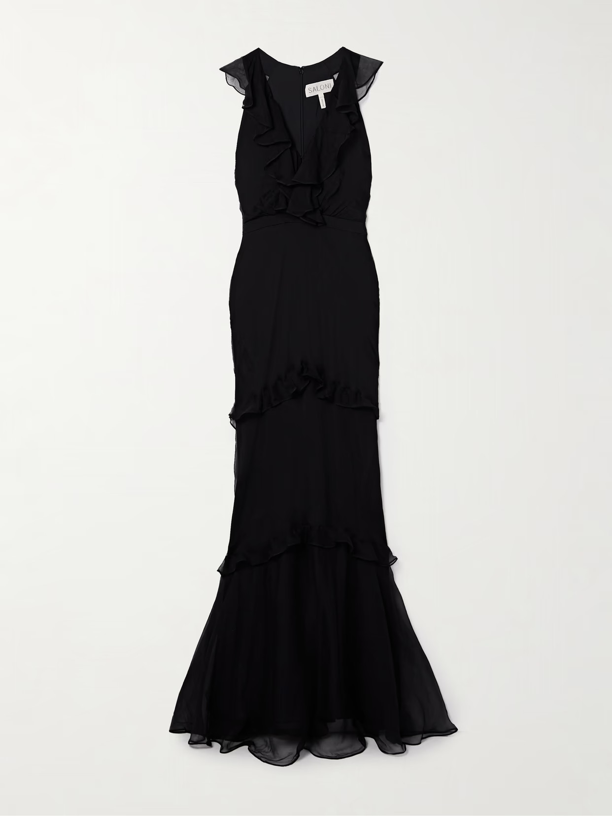 Saloni - Rita Ruffled Tiered Silk-crepon Maxi Dress - Black | NET-A-PORTER (US)
