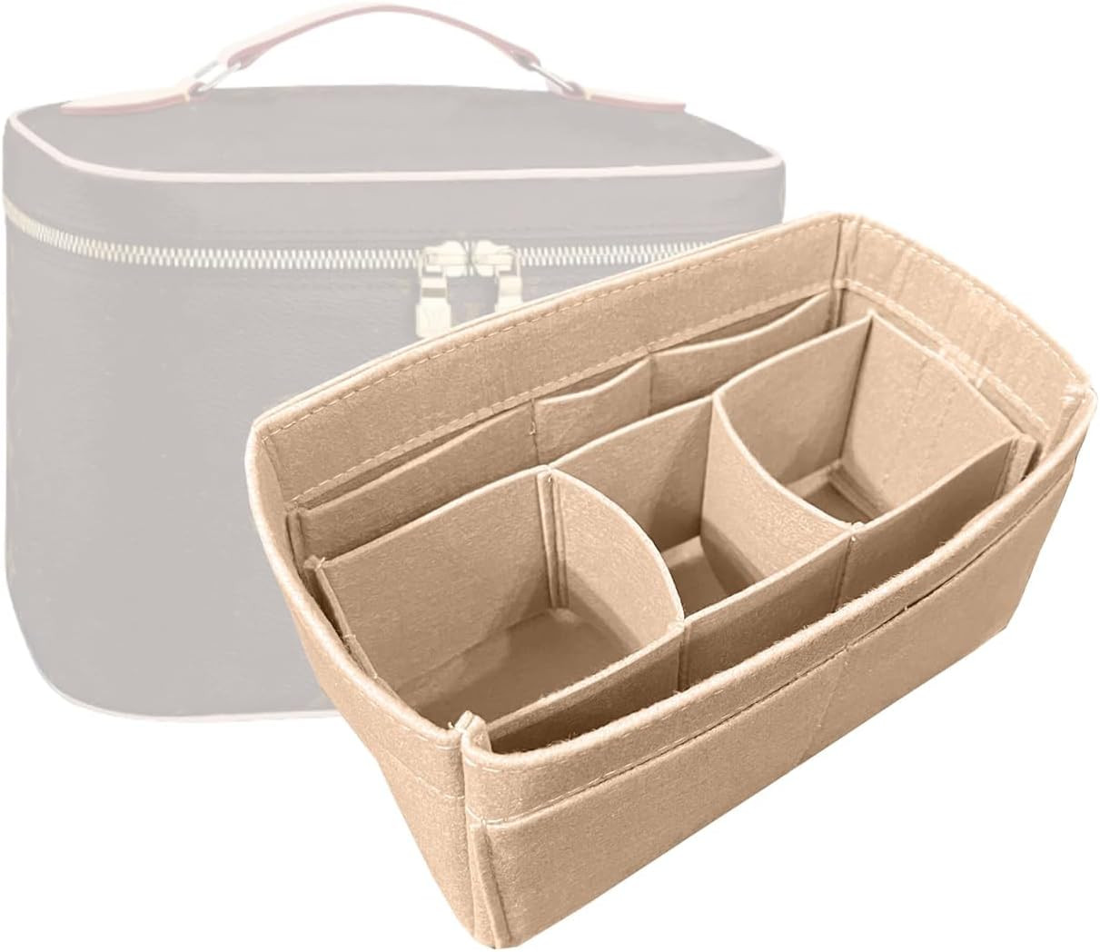 Premium Purse Organizer compatible with LV Nice BB/Mini/Nano with Detachable Middle Pouch, Handmade Makeup Vanity Case Insert Perfect Fit Contoured (Beige, Nice BB) | Amazon (US)