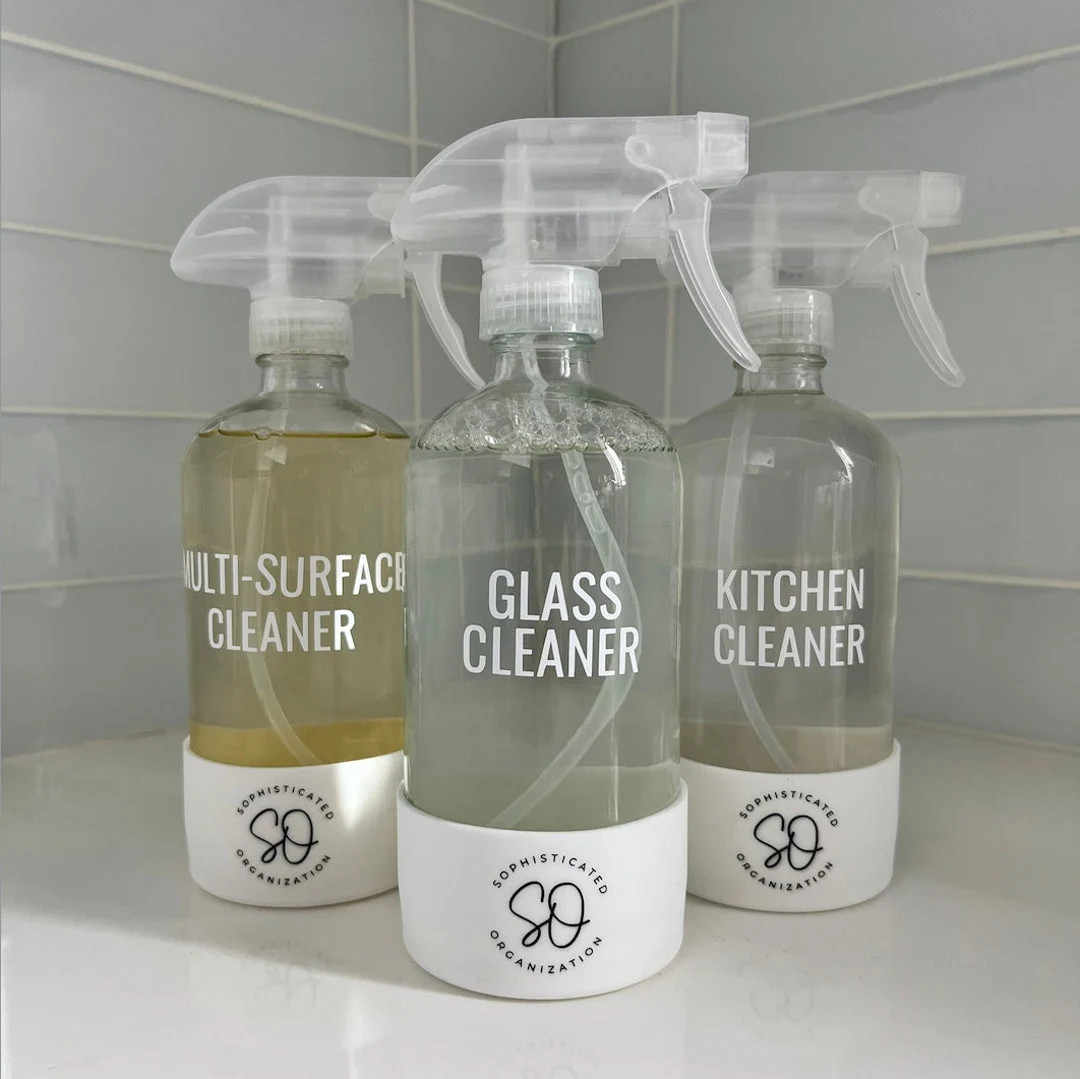 Clear Glass and Silicone Spray Bottles for Cleaning, 16 oz Glass Spray Bottle with White Silicone... | Etsy (US)