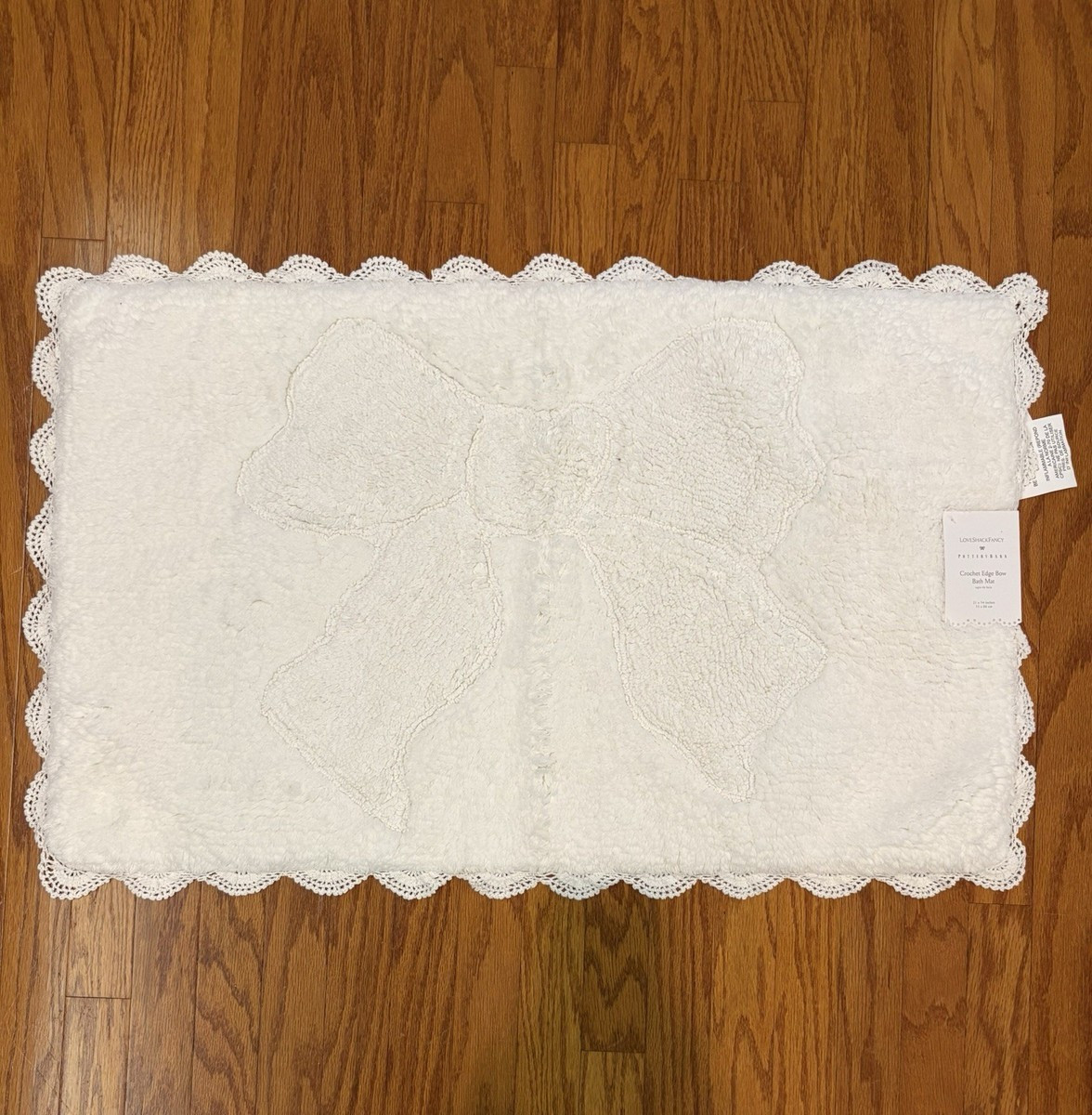 NEW-Pottery Barn LoveShackFancy Crochet Edge Bow Bath Mat, 21 x 34"-White | eBay US