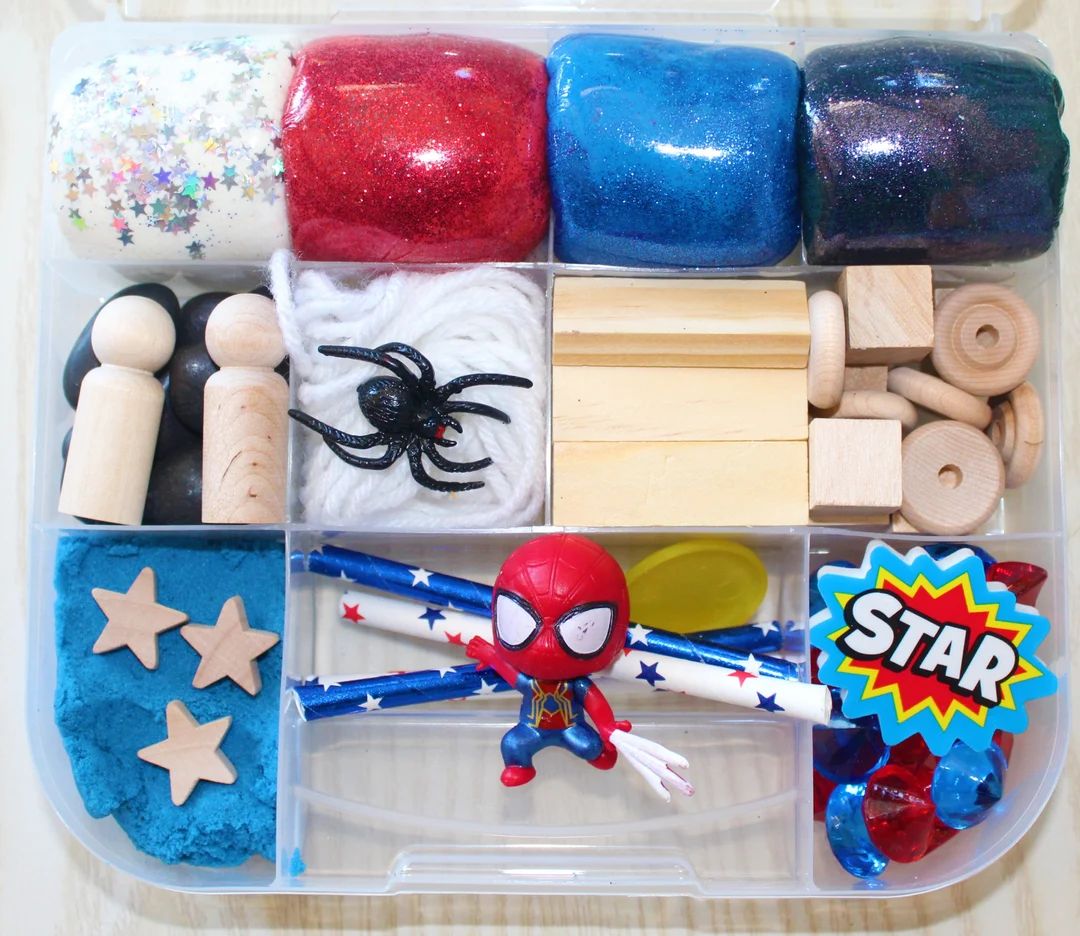 Spiderman playdough kit, superhero playdough box, Sensory bin, spiderman birthday, easter basket ... | Etsy (US)