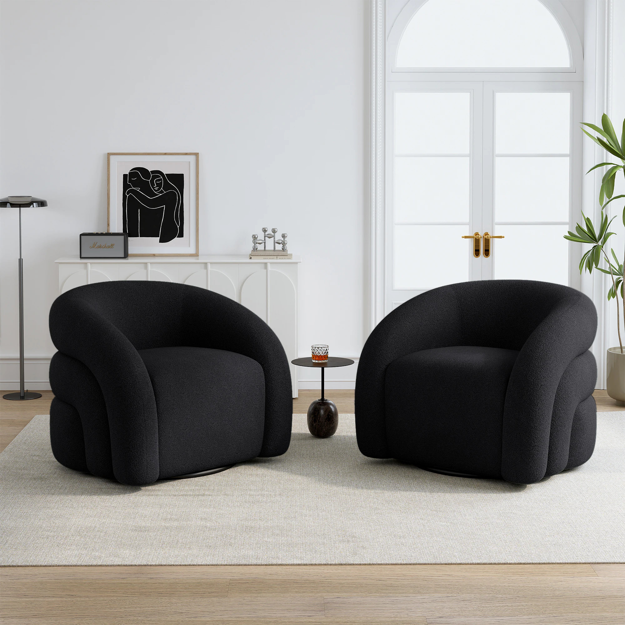 Dreamsidea Boucle Accent Chair - 360 Degree Swivel Chair with Solid Wood Frame and Iron Legs - Rounded Ergonomic Design Ready to Use one_size in Black | Lowe's