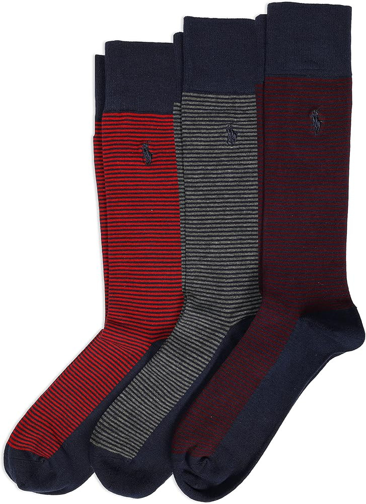 Polo Ralph Lauren Men's Feeder Stripe Casual Crew Socks-3 Pair Pack-Lightweight Cotton Comfort | Amazon (US)