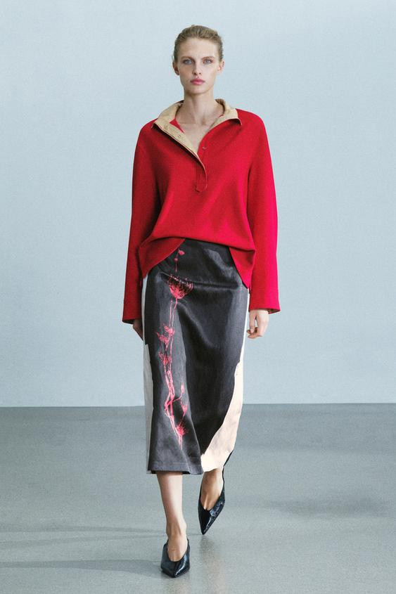 Zara - Zw Collection Contrast Shirt - Red - M - Woman | Zara US
