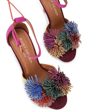 Suede Embellished Pom Pom Tassel Ankle Wrap Dress Sandals | Dillard's