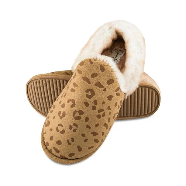 Jessica Simpson Women's Leopard Embossed Slip-On Plush Slipper (Tan, Size Large (8-9)) - Walmart.... | Walmart (US)