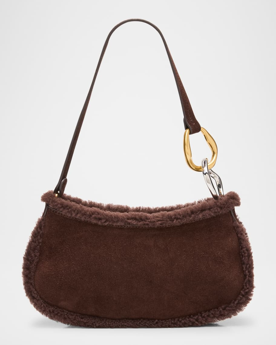 STAUD Ollie Shearling-Trim Suede Shoulder Bag | Neiman Marcus