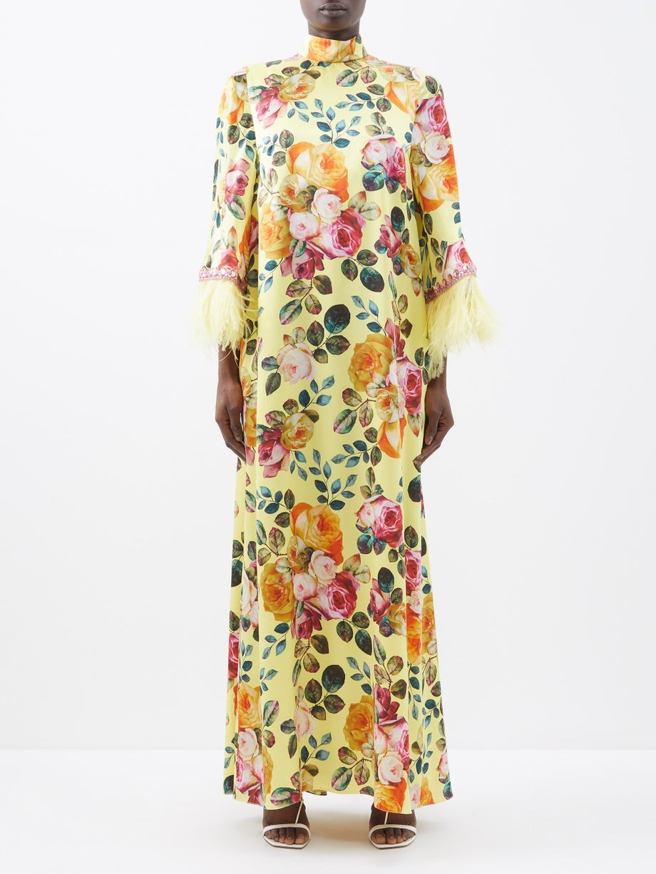 Feather-trim floral-print silk dress | Andrew Gn | Matches (US)