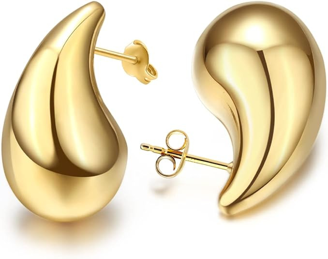Teardrop Chunky Earrings for Women Trendy Hoop Earring Set Earring Dupes, Fashion Gold Large Drop... | Amazon (US)