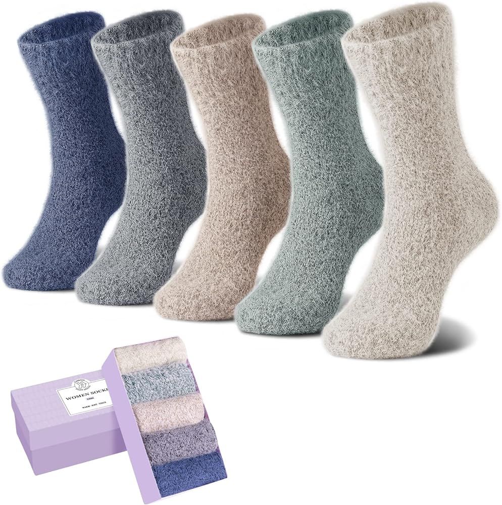 SISOSOCK Fuzzy Cozy Warm Socks for Women Comfy Winter Casual Home Sleeping Soft Socks 5 Pairs Gif... | Amazon (US)