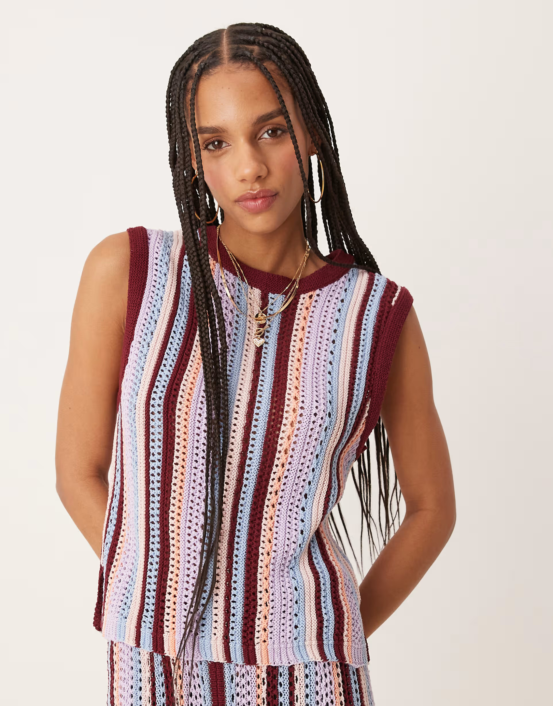 ASOS DESIGN mock crochet vertical stripe tank in multi | ASOS (Global)