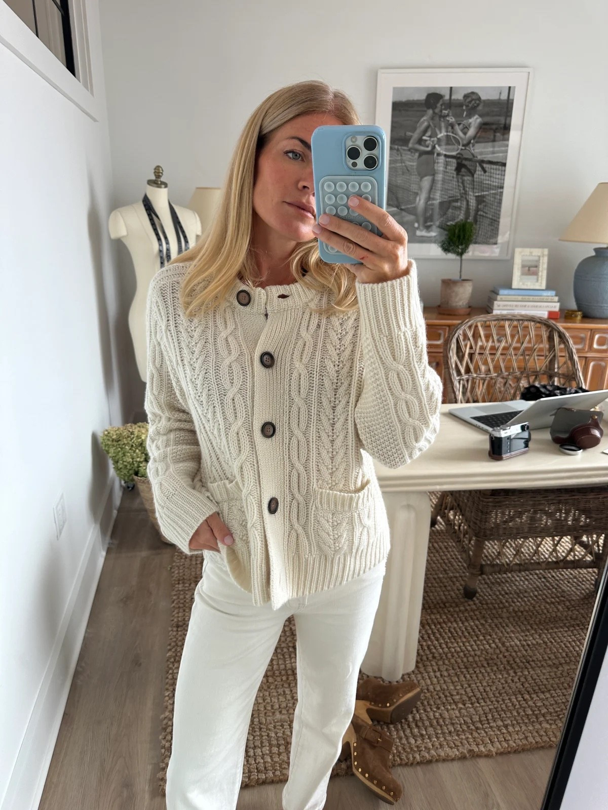 Back in stock! This sweater is the ultimate luxury, and I say that because I wore it every single day last winter!! it is the most beautiful cashmere quality and the cable pattern is so beautiful a sweater like this is one you will have forever.