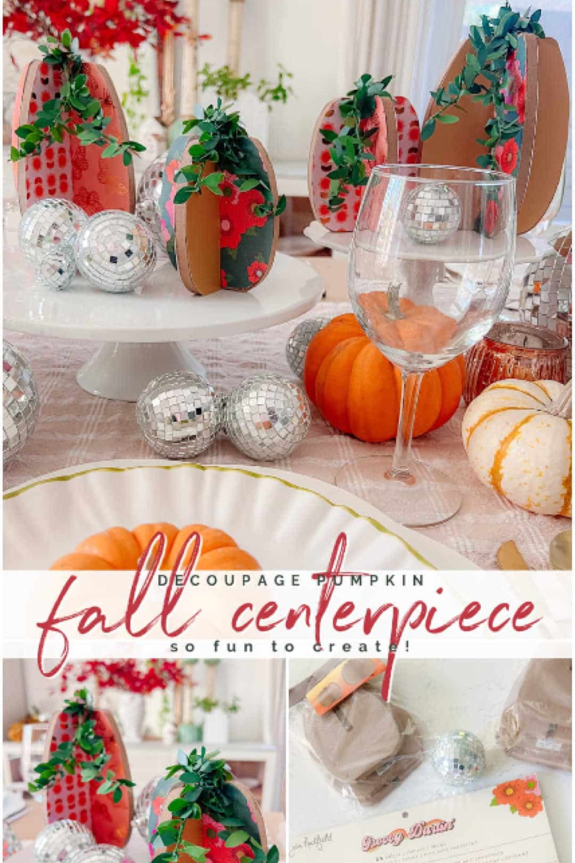 Fall Centerpiece with Decoupage Pumpkins. This pumpkin fall centerpiece is a fun and easy craft idea you can make with your kids to add a personal and festive touch to your fall decor.

#LTKSeasonal #LTKHoliday #LTKFamily