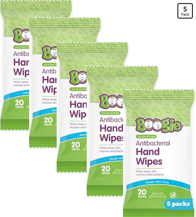 Boogie Antibacterial Hand Wipes - 100 Count - Hypoallergenic & Alcohol-Free - Travel and Diaper B... | Amazon (US)