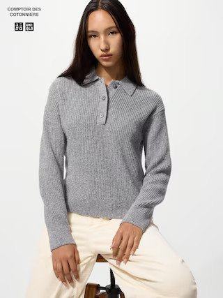 Women's Wool Blend Polo Sweater Light Gray Medium UNIQLO US | UNIQLO (US)