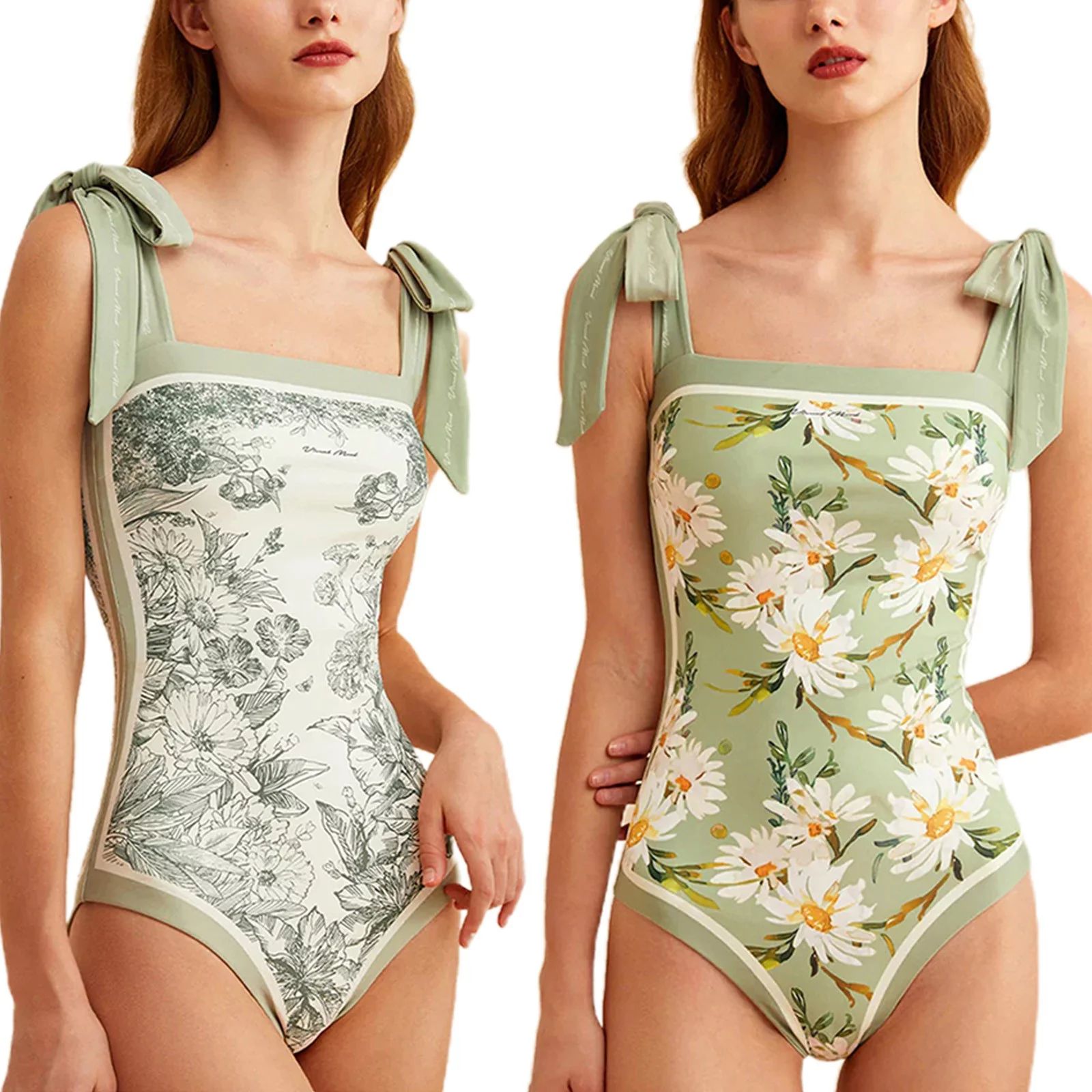 Womens Reversible Floral 1-Piece Swimsuits Tie Shoulder Vintage Swimsuits - Walmart.com | Walmart (US)