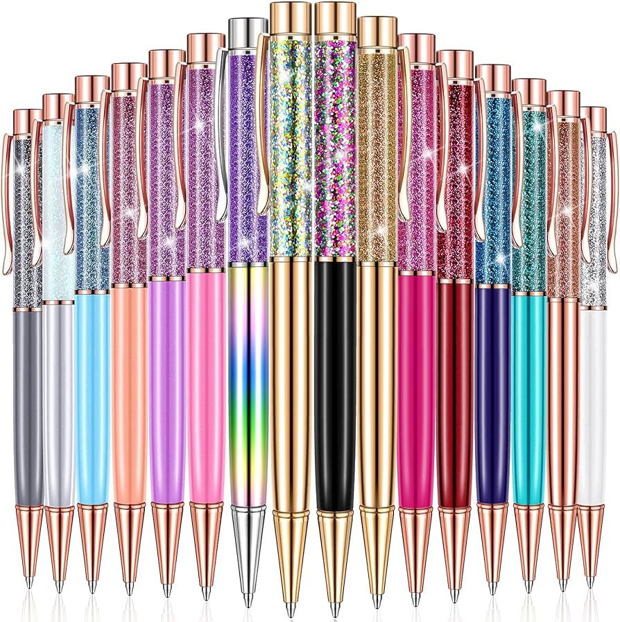 16 Pieces Ballpoint Pens Flower Dynamic Crystal Pens Black Ink Ballpoint Pens Flower Liquid Sand ... | Amazon (US)