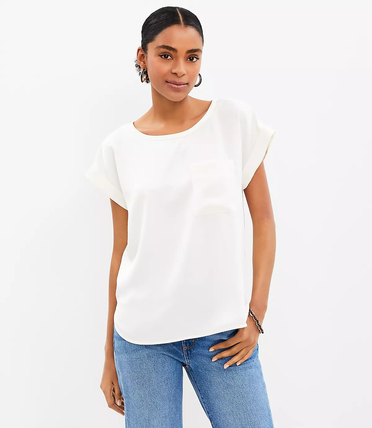 Satin Pocket Tee | LOFT