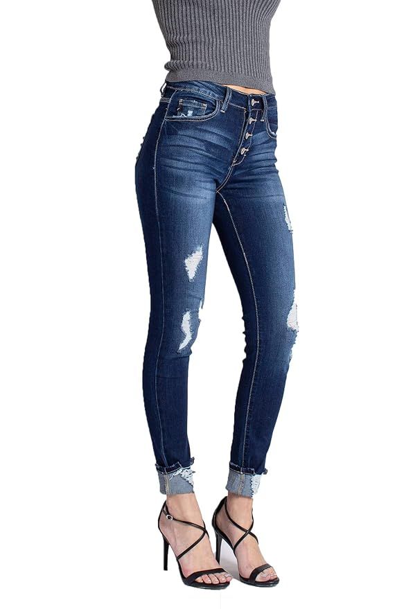 Kan Can Women's High Rise Super Skinny Jeans - Distressed - KC6192 | Amazon (US)