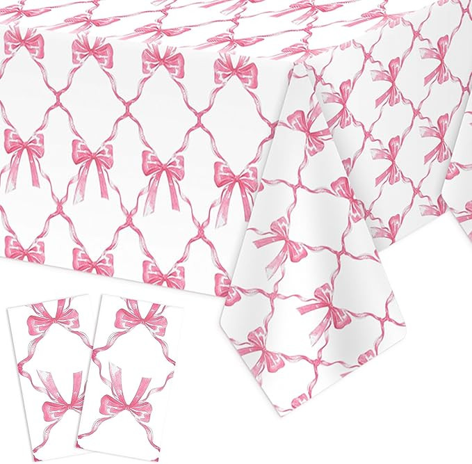 Oudain 2 Pcs Pink Bow Tablecloth Cute Bow Knot Tablecover Disposable Plastic Coquette Table Cloth... | Amazon (US)