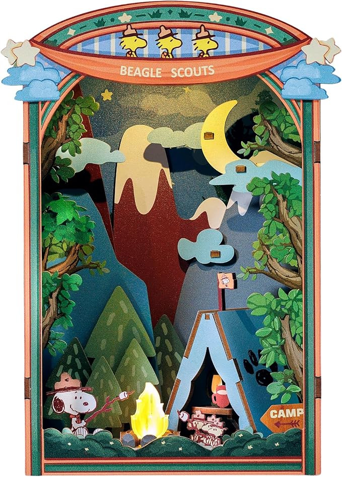 Hands Craft DIY Miniature Kit Book Nook - Snoopy's Beagle Scouts Camp Scene | Detailed Light-Up C... | Amazon (US)
