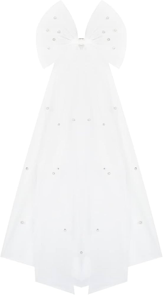 White Lace Hair Bow Clips Veil Bow-Knot French Barrette with Pearl Hair Slide Ribbon Wedding Bow ... | Amazon (CA)