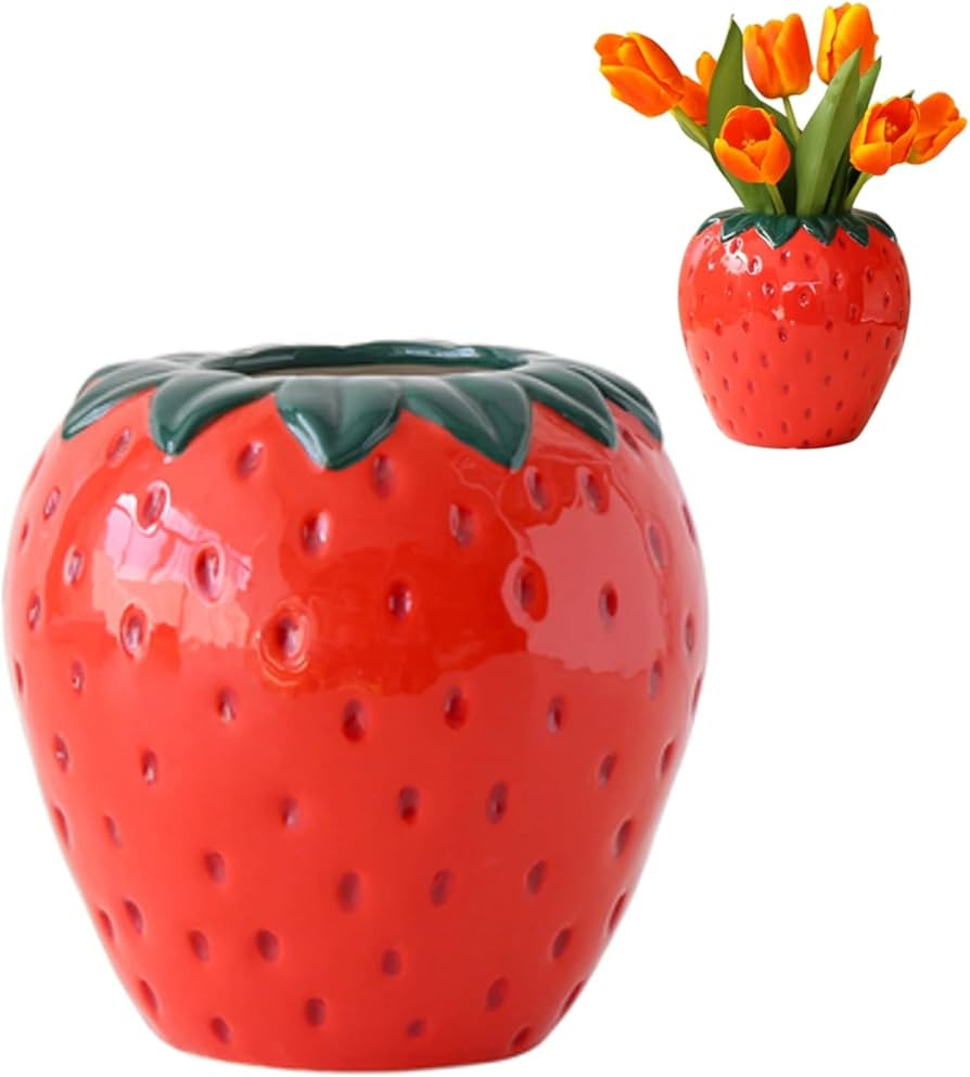 Vintage Strawberry Ceramic Vase, Decorative Ceramic Vase Unique Home Decoration Vase Ornament for... | Amazon (US)