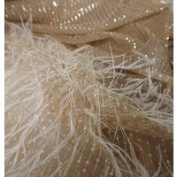 Rose Gold Luxury Ostrich Feather Mesh Lace Fabric 3D Feathers Sequin On Prom Bridal Evening Dress Quinceanera Gown Fashion | Etsy (US)