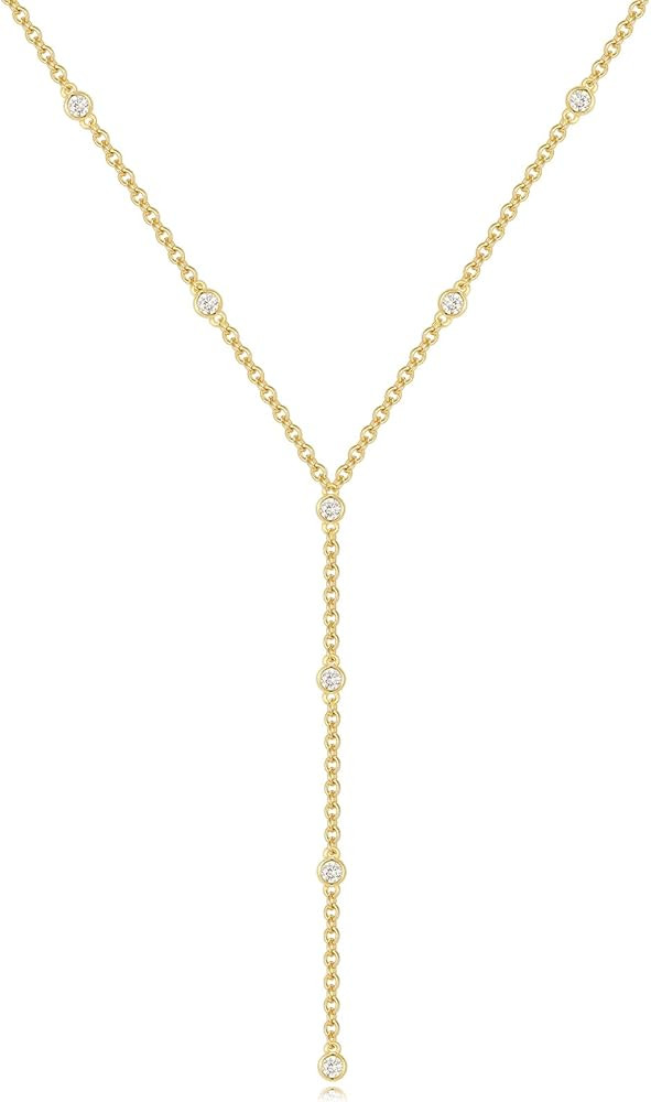 KissYan Gold Lariat Necklace for Women, Dainty 14K Gold Plated Y Shaped Cuban Chain Layered Long ... | Amazon (US)