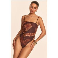 Chocolate Palm Print Strappy Swimsuit | PrettyLittleThing US