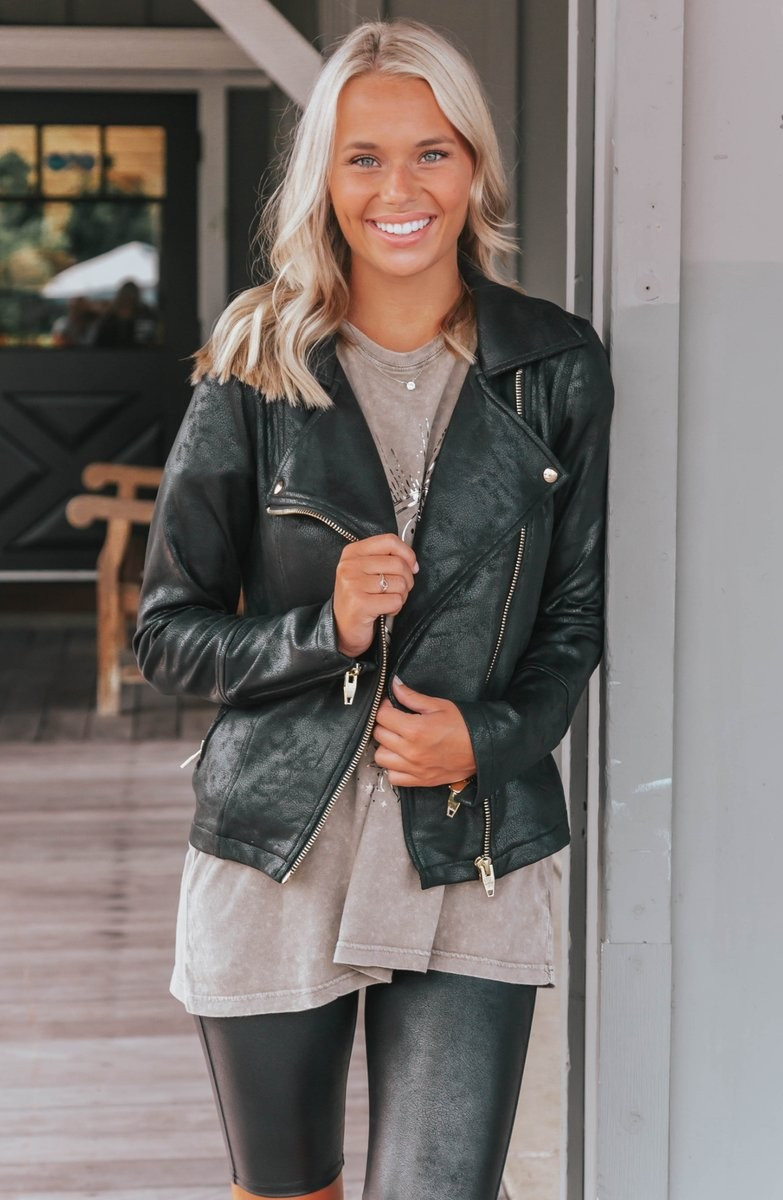 PRE-ORDER: Always Iconic Black Faux Leather Moto Jacket | Apricot Lane Boutique