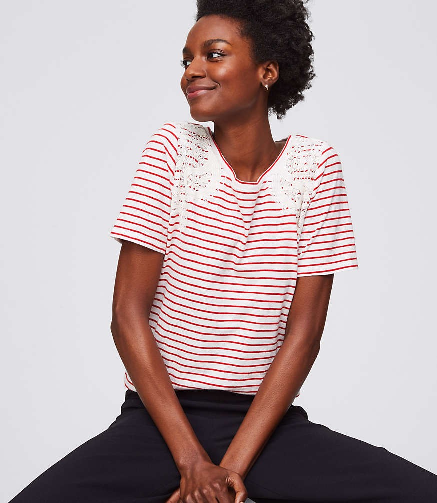 Striped Lace Applique Tee | LOFT