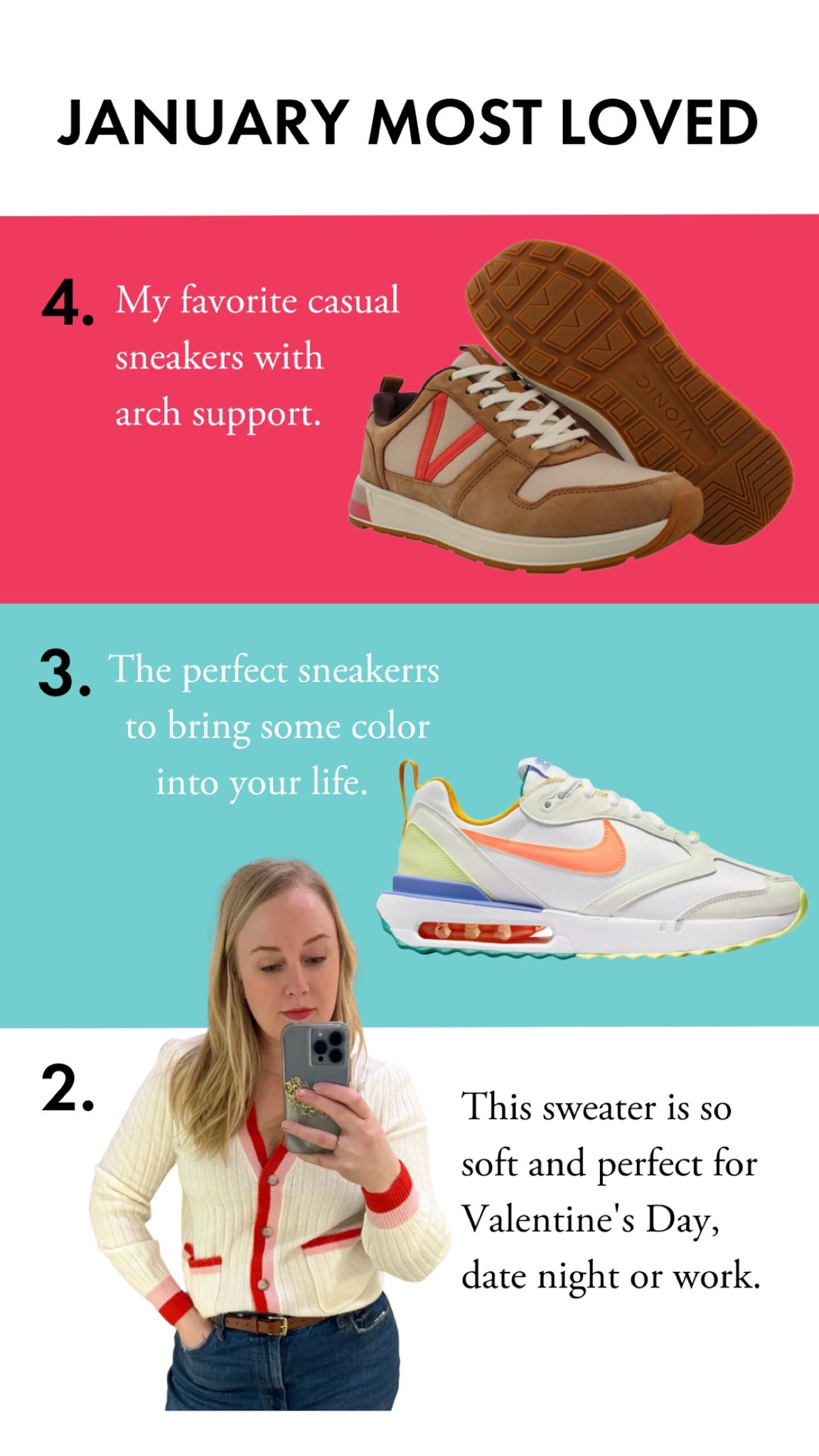 You were big fans of shoes this month. This sweater is one of the most favorite things I bought. 
casual sneakers | running shoes | cardigan | valentine’s | #hocspring