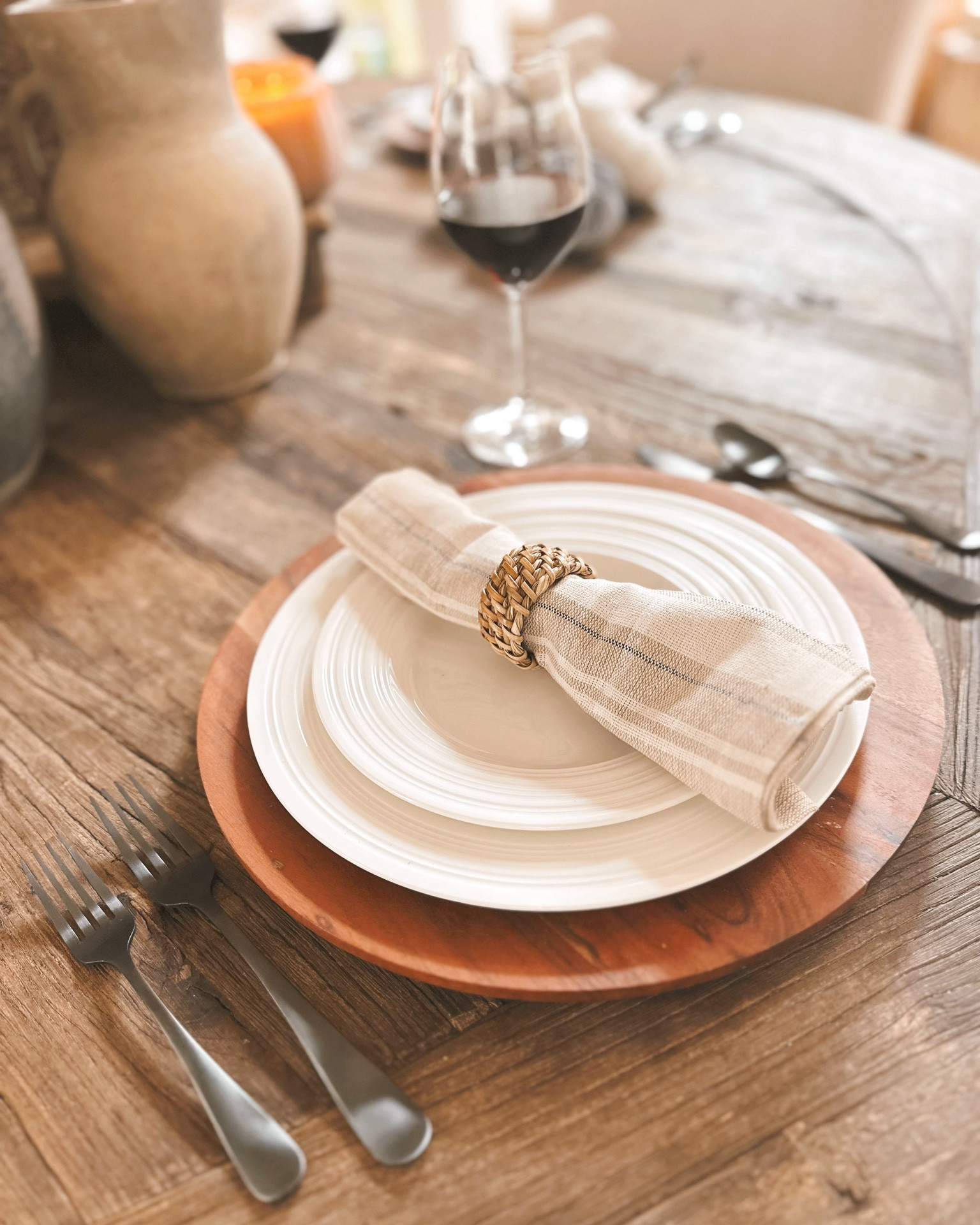 Lowe’s Home Improvement Fall table setup with affordable home decor- satin black flatware, washable linen napkin, textured napkin rings, red wine glasses, wooden chargers and more at unbeatable prices 🤍 #lowes #lowespartner #ad #tablescape #home #homedecor

#LTKHome #LTKSeasonal #LTKStyleTip