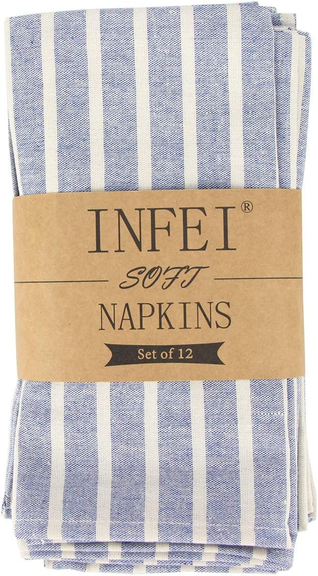 INFEI Soft Broad Striped Linen Cotton Dinner Cloth Napkins - Set of 12 (17 x 17 inches) - for Eve... | Amazon (US)