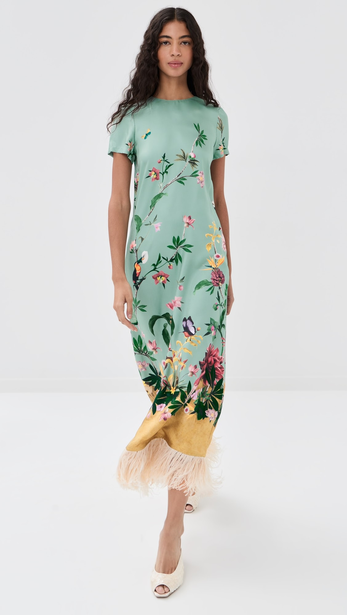 Silk Swing Dress with Feathers | Shopbop