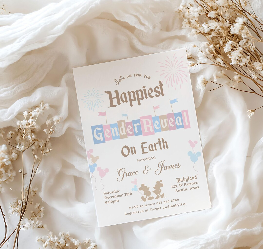 Happiest Gender Reveal on Earth Invitation, Disneyland Gender Reveal Invitation, Mickey and Minni... | Etsy (US)
