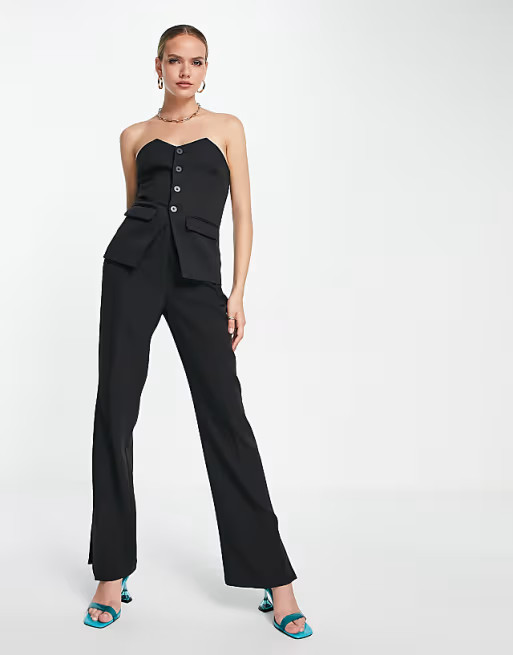 4th & Reckless tuxedo style corset top in black - part of a set | ASOS (Global)