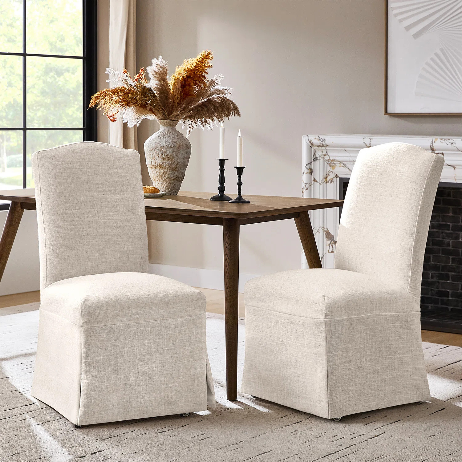 Albeniz Transitional 40"Tall Solid Wood Legs Dining Chair with Removable Fabric Slipcover (Set of... | Wayfair North America