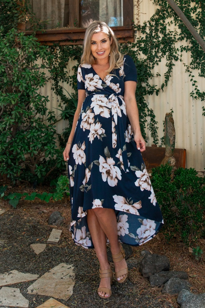 PinkBlush Navy Blue Floral Hi-Low Maternity Wrap Dress | PinkBlush Maternity