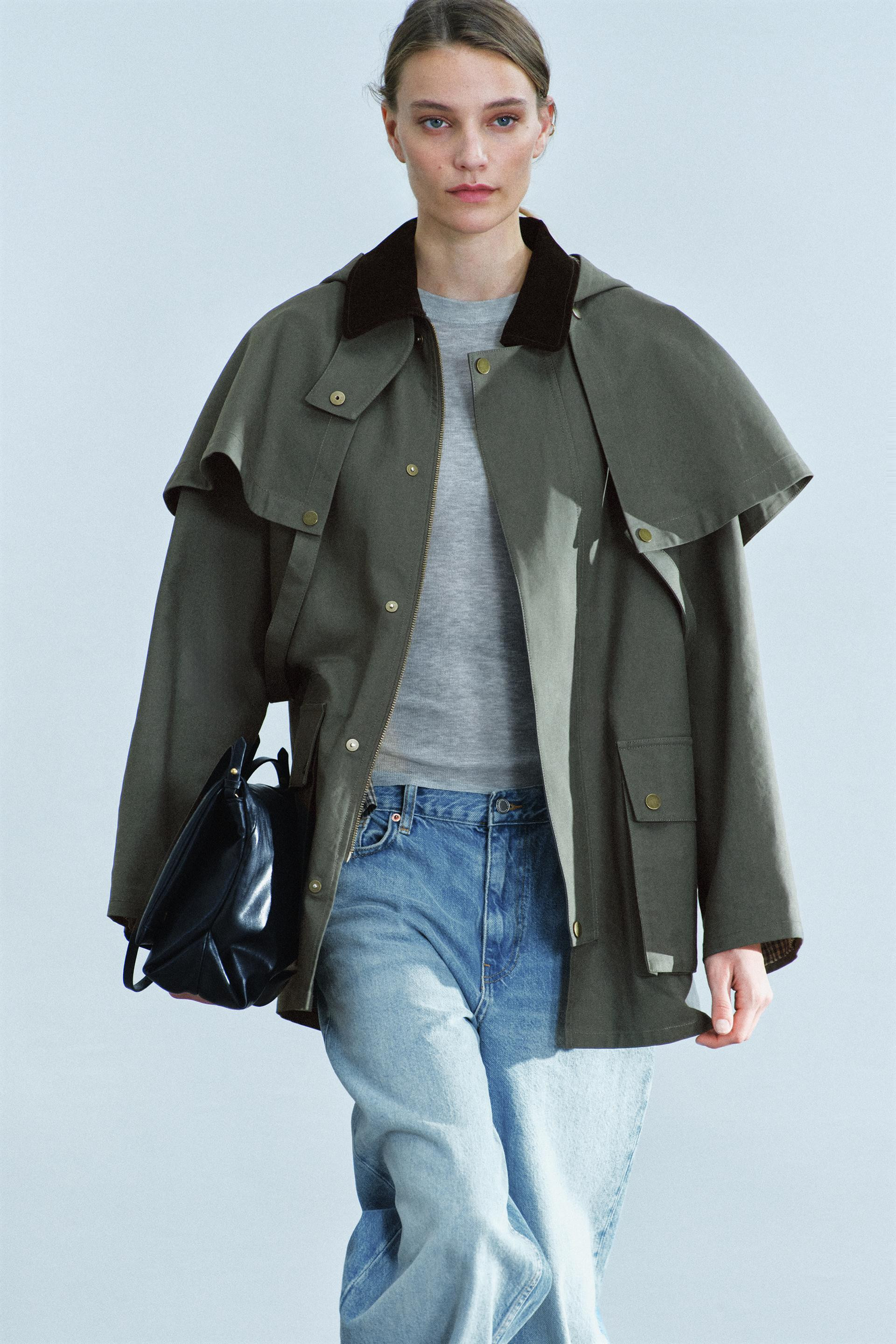 Zara - Limited Edition Contrast Collar Hoodie Trench Coat Zw Collection - Women - Blue - Women | Zara US